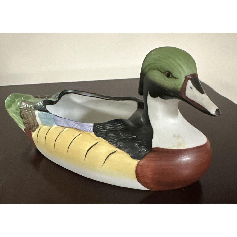 Porcelain Wood Duck Planter Hand Painted Nancy Pew Giftwares Co Taiwan 8"